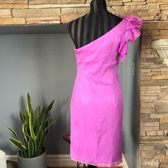 Adrianna Papell 3D Floral One Shoulder Cocktail Dress Event Party Purple 8 - Picture 6 of 12